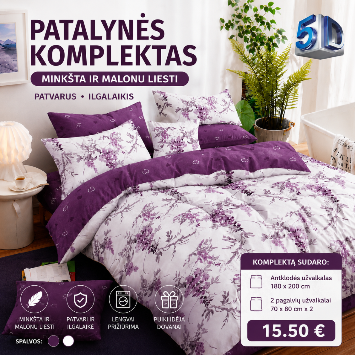 Patalynės komplektas „Violet Blossom“