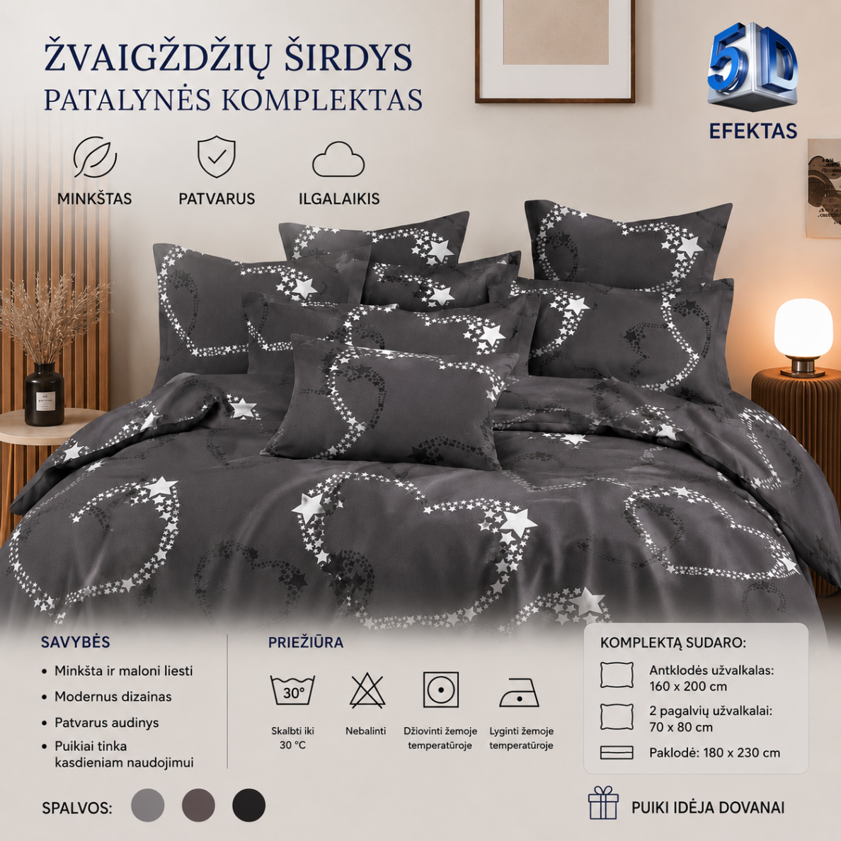 Patalynės komplektas „Žvaigždžių širdys“ Patalynės komplektas „Žvaigždžių širdys“