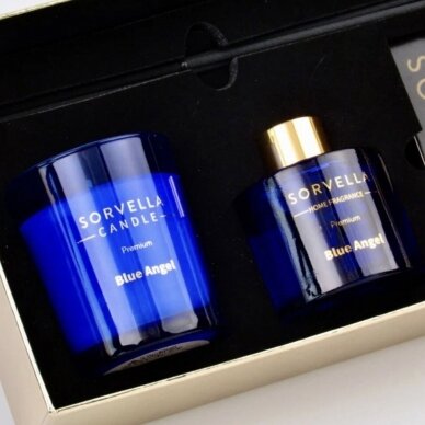 Rinkinys Sorvella – Namų kvapas 120ml + žvakė 170 g – Blue Angel 1 Rinkinys Sorvella – Namų kvapas 120ml + žvakė 170 g – Blue Angel 1