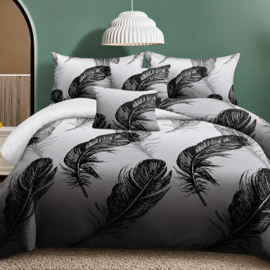 Elegantiškas patalynės komplektas „Juodos plunksnos“ Elegantiškas patalynės komplektas „Juodos plunksnos“