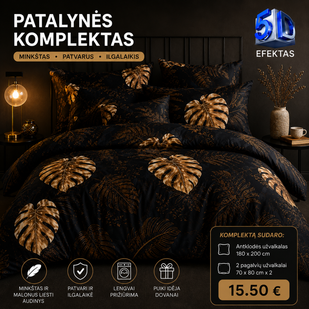Patalynės komplektas „Golden Leaves“ 5D Patalynės komplektas „Golden Leaves“ 5D
